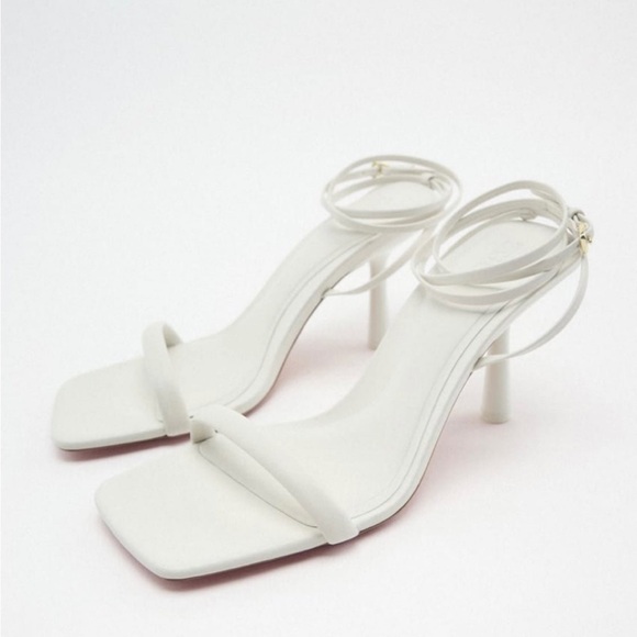 NWT Zara White Square Toe Wrap Heeled Sandals - Picture 4 of 14